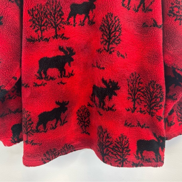 Black Mountain Outdoor Red Black Fleece Jacket Moose Size M Full Zip Camp Cabin - Picture 12 of 12